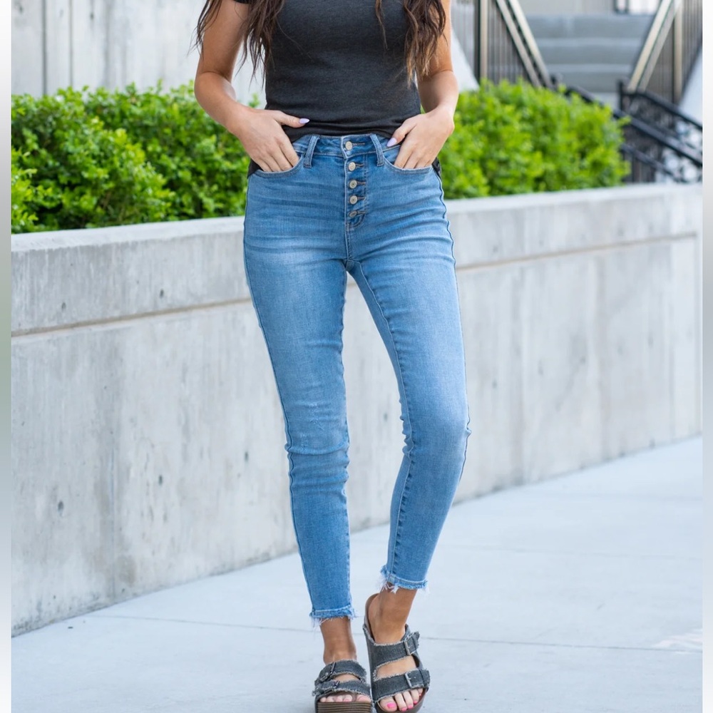 Hi-Rise Button Fly Skinny Judy Blue Jeans